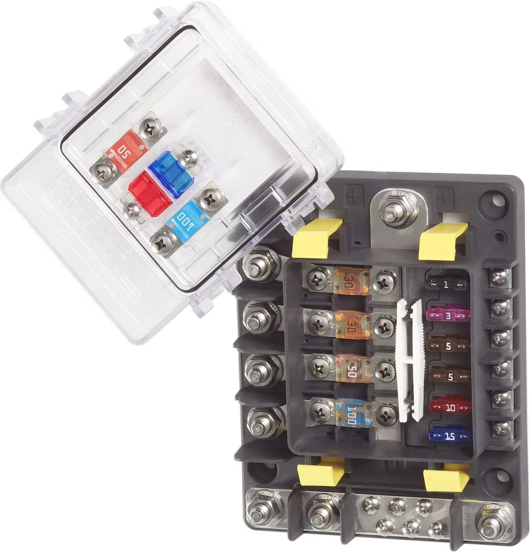 7748-BSS – BLUE SEA Fuse Block, 32 Volts DC 600 Amps Uses AMI/ MIDI/ ATO/ ATC Fuse With 10 Circuits/ Protective Cover...